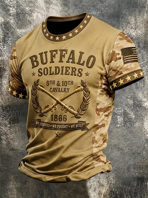 Men's Buffalo Soldiers Camouflage Print Casual T-Shirt