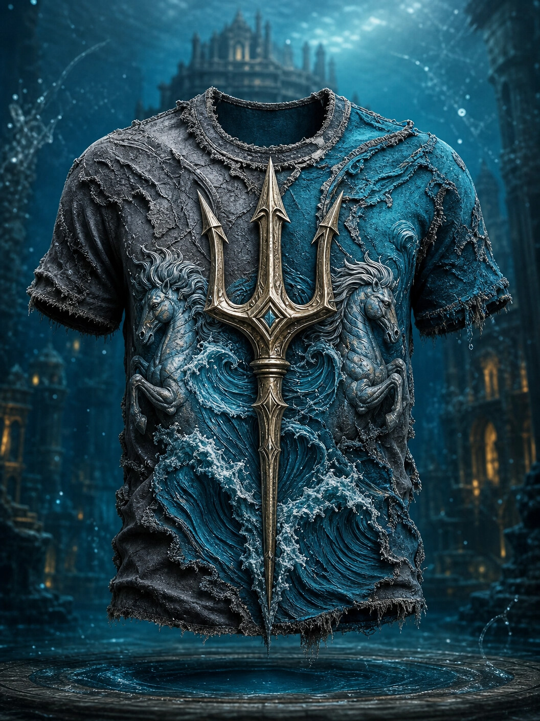 Men's Greek God Horses Trident Graphic Print Casual T-Shirt
