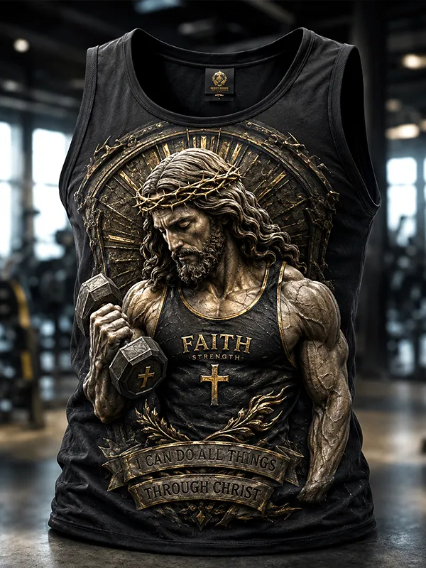 Men's Jesus Fitness Strength Training Print Tank Top