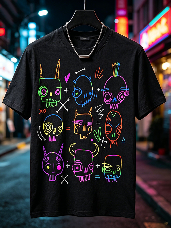 Men's Abstract Doodle Art Cartoon Characters Print Casual T-Shirt