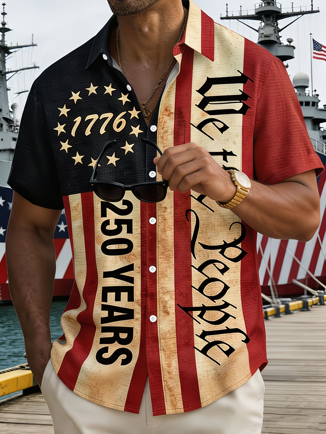 [Copy]Men's Eagle US Flag America's 250th Anniversary Button Up Shirt Short Sleeve Patriotic Collared