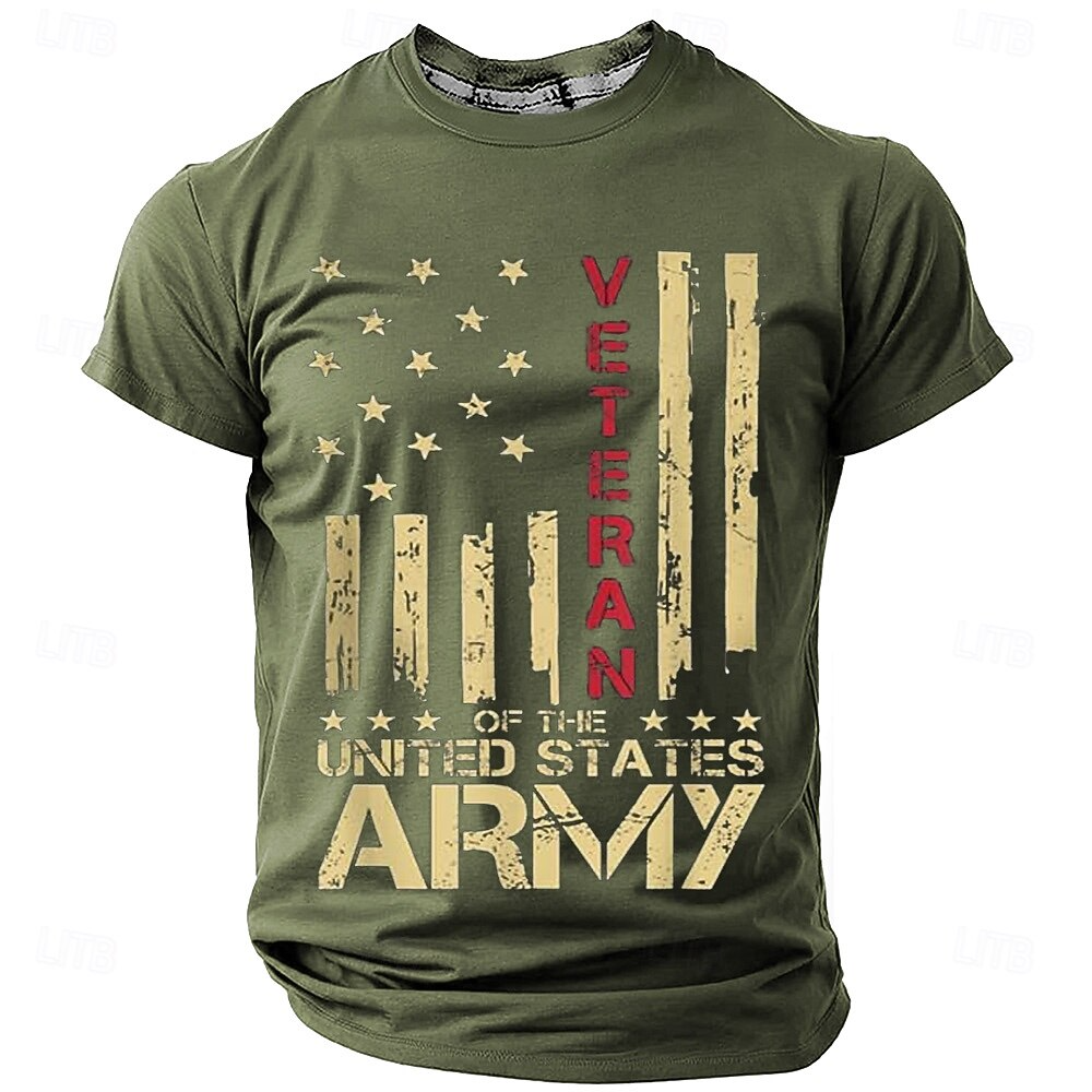 4th of July 2026 250th Memorial Day Men's Patriotic Patriot 3D Print US Flag Veteran Crew Neck Short Sleeve T-Shirt Daily Street