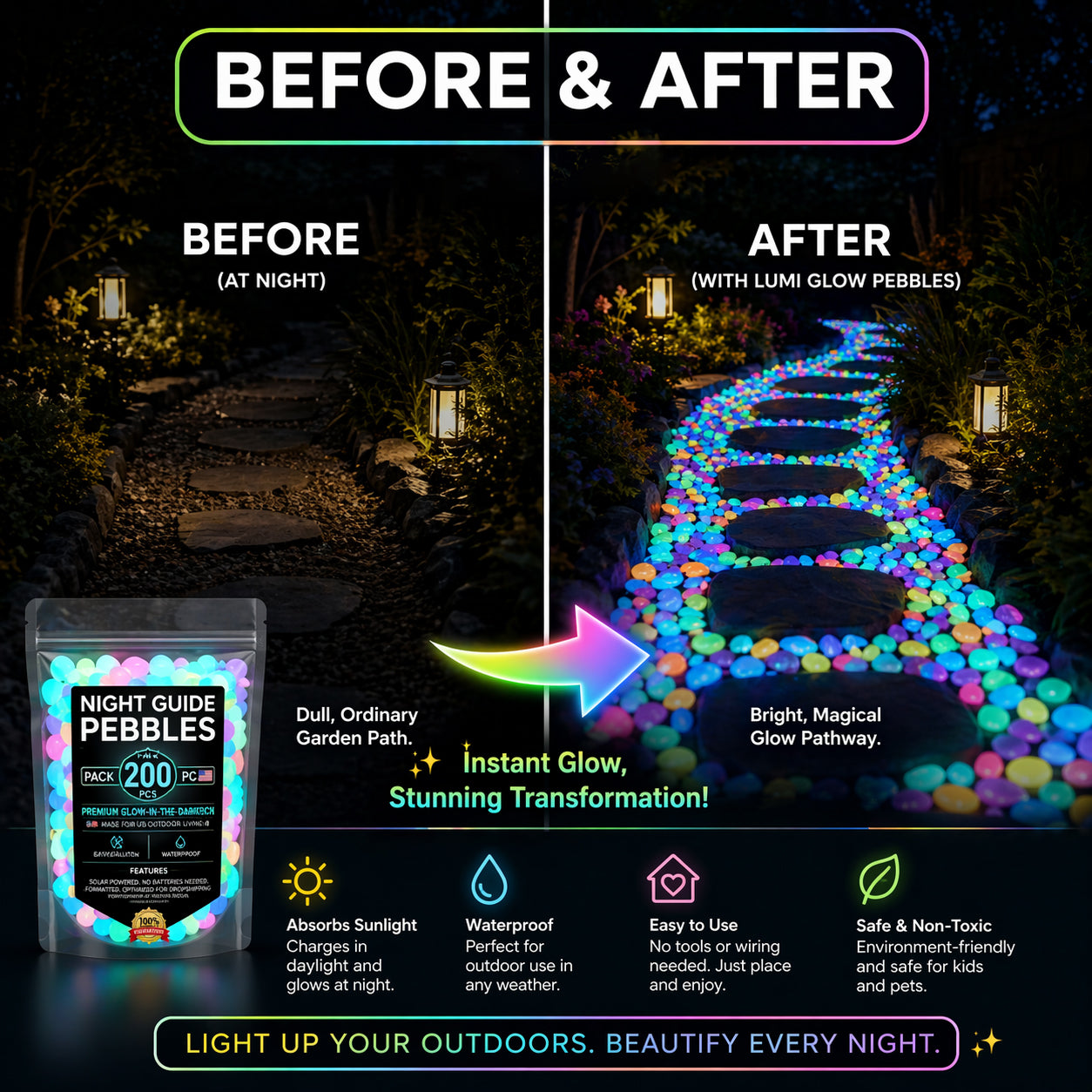 🔥LAST DAY SALE - 65%OFF🔥🌈Colorful Glow-in-the-Dark Garden Stones