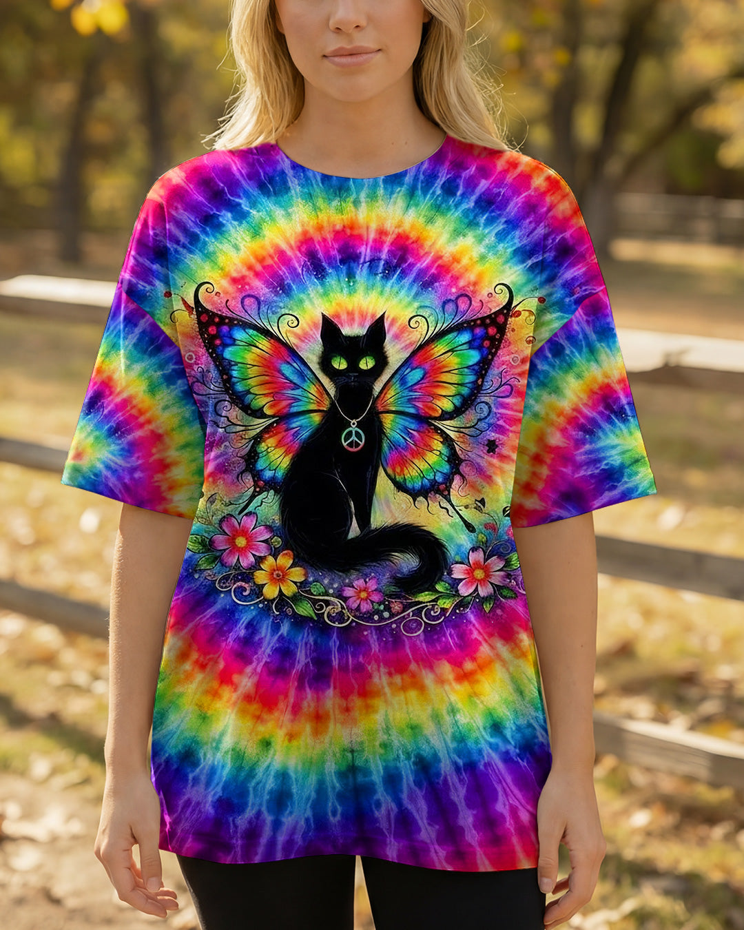 RAINBOW SWIRL BLACK CAT ALL OVER PRINT - YHHG2502261