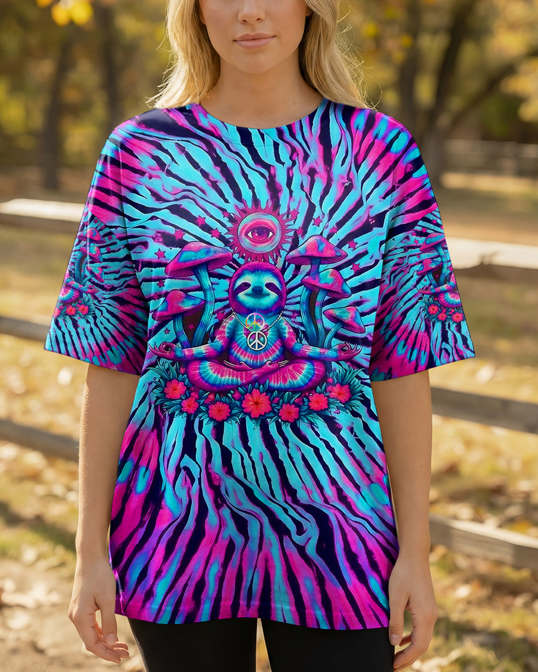 PINK TEAL SWIRL PEACE SLOTH ALL OVER PRINT - YHLT0902261