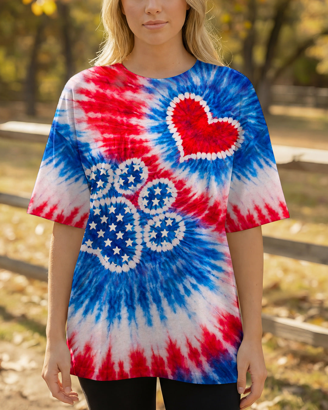 PAW HEART RED WHITE & BLUE SWIRL ALL OVER PRINT - TLHN0104261