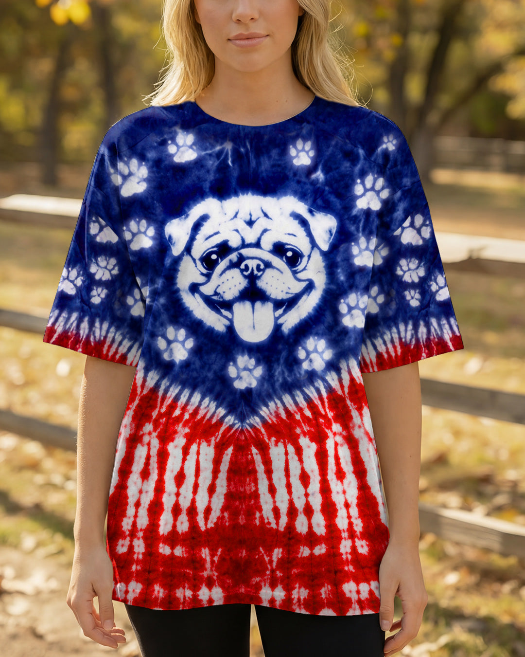 PUG DOG PAW PRINT RED WHITE & BLUE SWIRL ALL OVER PRINT - TLTW0204261