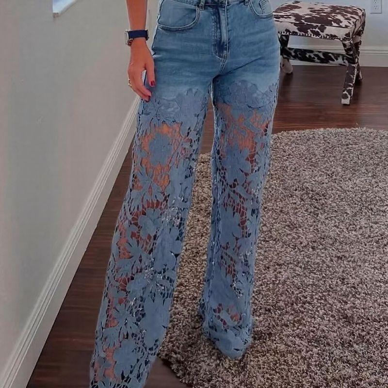 Bethania Jeans in Modern Denim with Handcrafted Floral Lace
