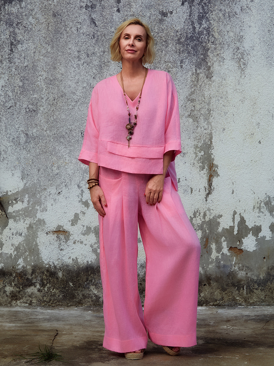 Women's Linen Asymmetric Top and Pats Sets