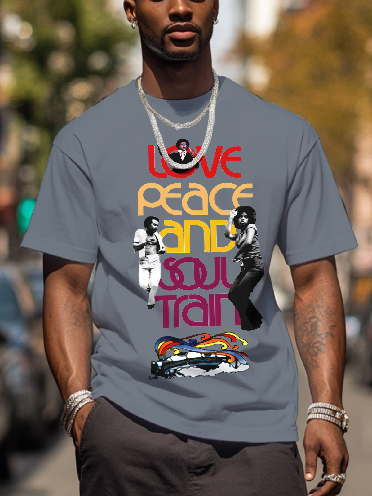 Men's Soul Train Music Print Cotton Casual T-Shirt