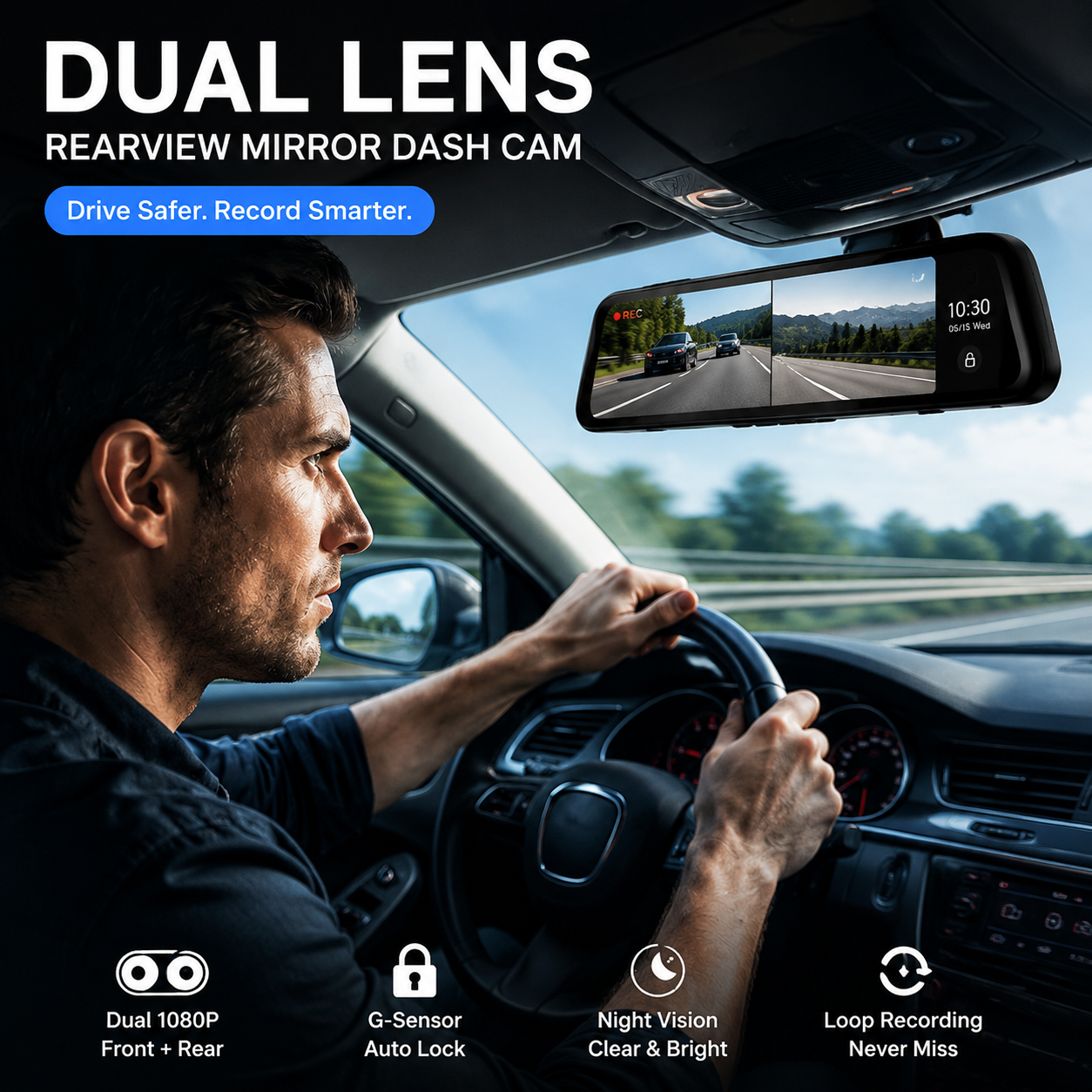 Dual Lens Rearview Mirror Dash Cam