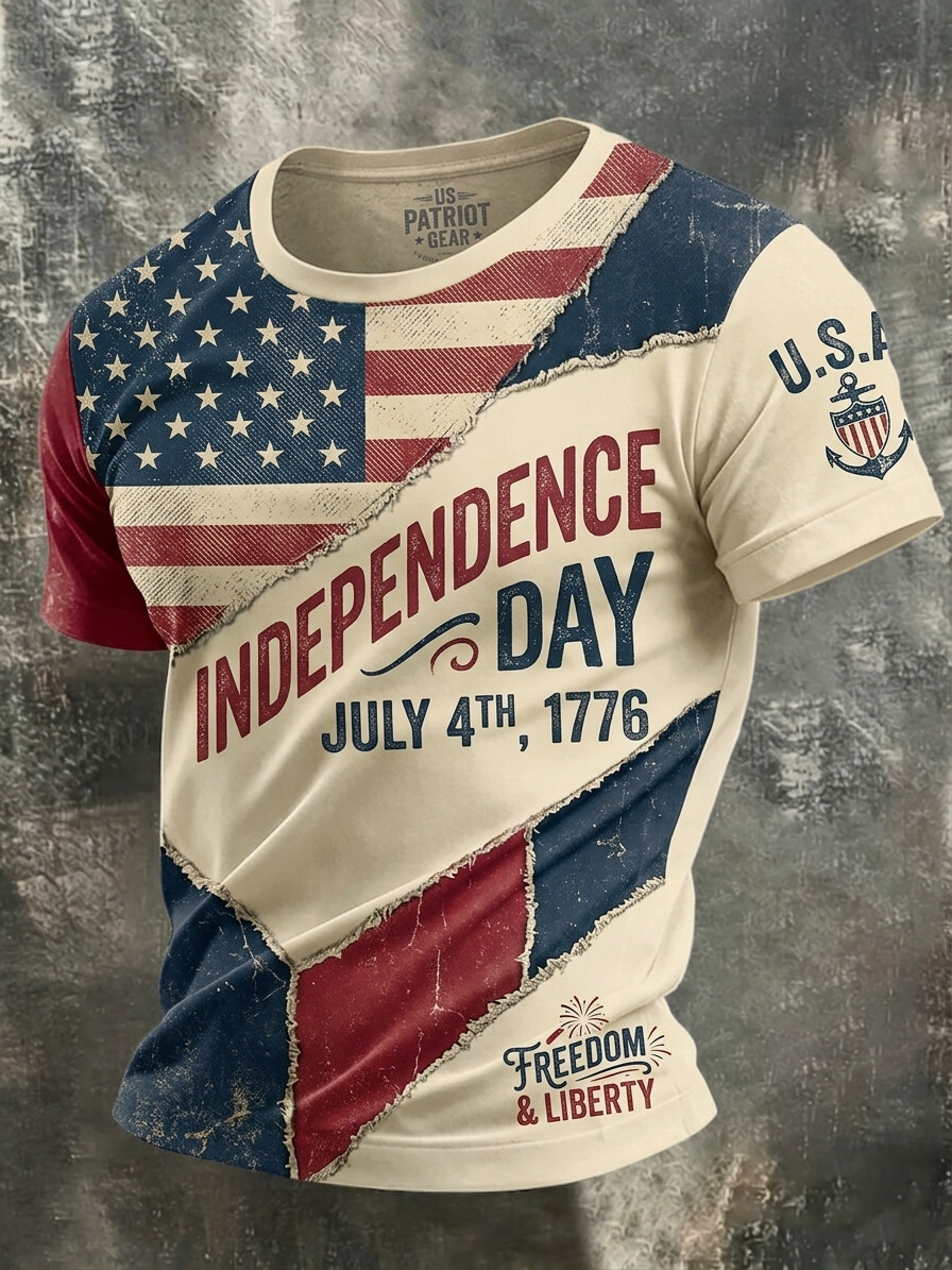 Men's Independence Day American Flag Print Casual T-Shirt