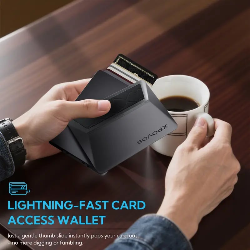 💳 XPOVOS Slim Metal Wallet – Pop-up Card Holder with Money Clip – RFID Blocking Minimalist Wallet 🚀