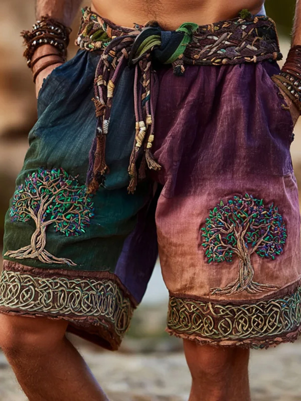 Men's Viking Tree Of Life Colorblock Art Print Casual Shorts