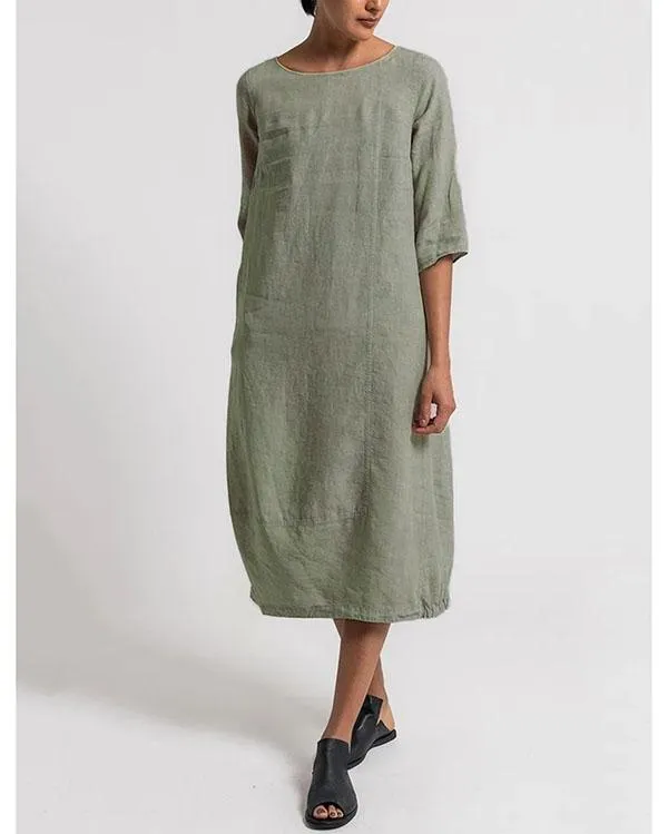 Women Linen Cotton Plus Size Dresses Daytime Solid Dresses