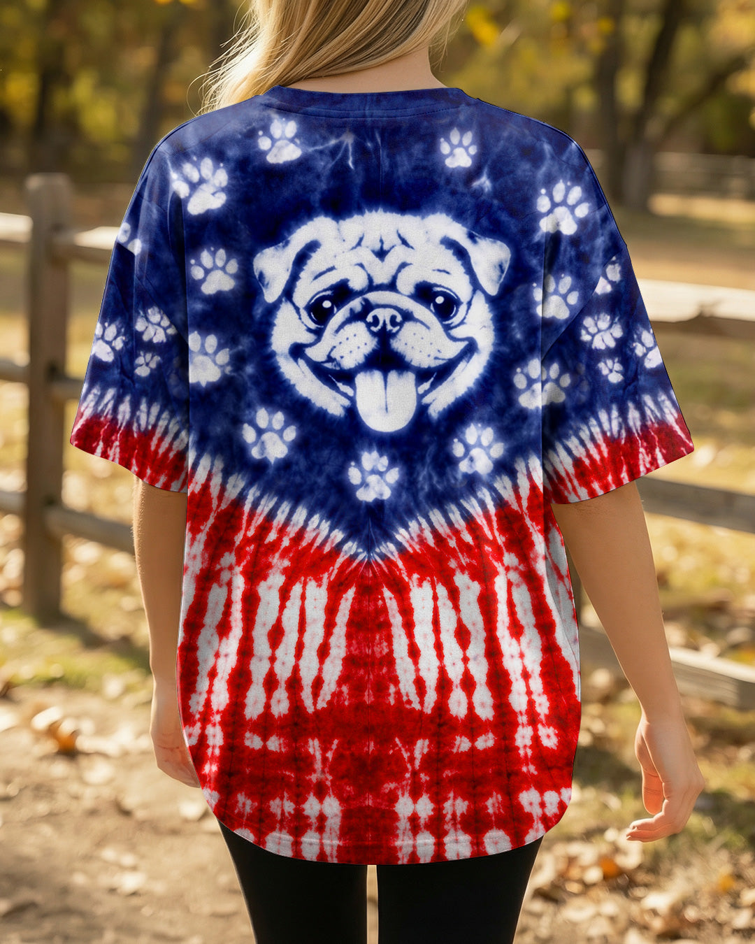 PUG DOG PAW PRINT RED WHITE & BLUE SWIRL ALL OVER PRINT - TLTW0204261