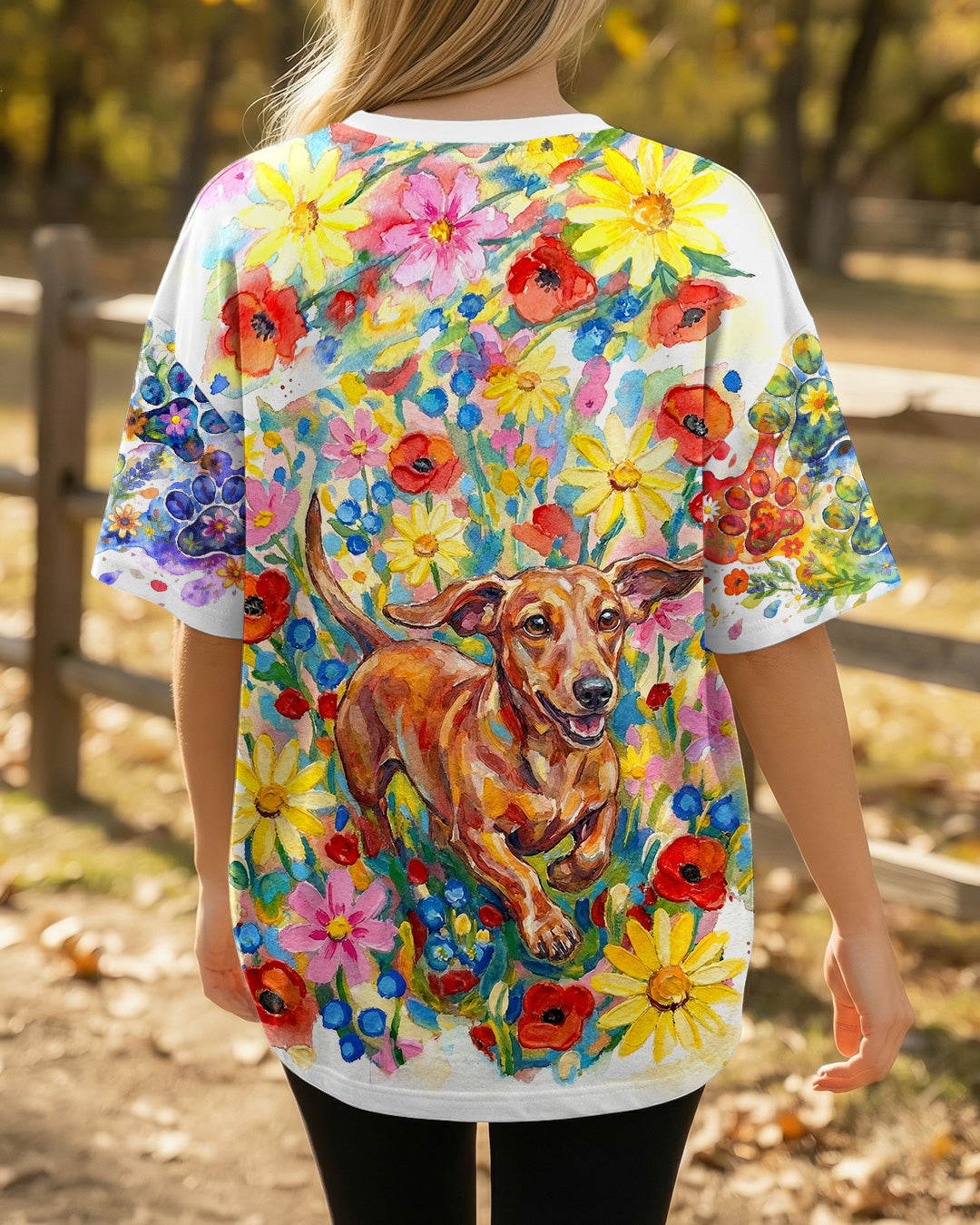 RAINBOW FLORAL DACHSHUND DOG PAW ALL OVER PRINT - RI1103261