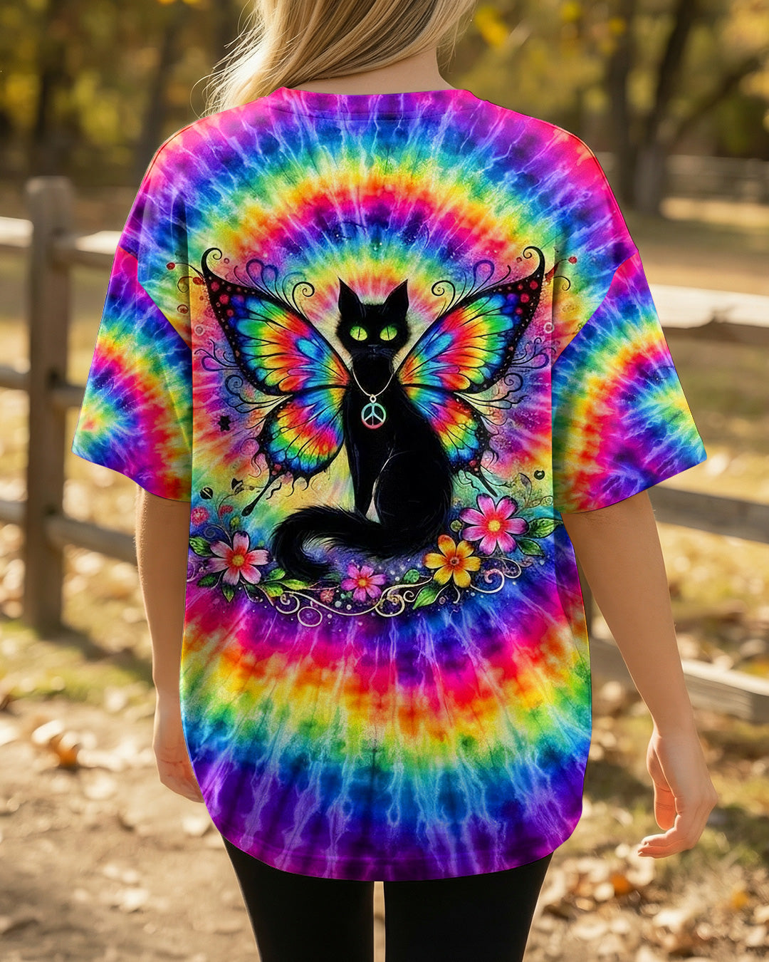 RAINBOW SWIRL BLACK CAT ALL OVER PRINT - YHHG2502261
