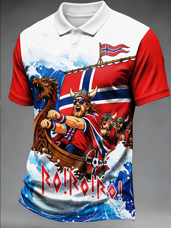 Men's Norway Viking Longship 2026 Norwegian Football Print Polo Shirt