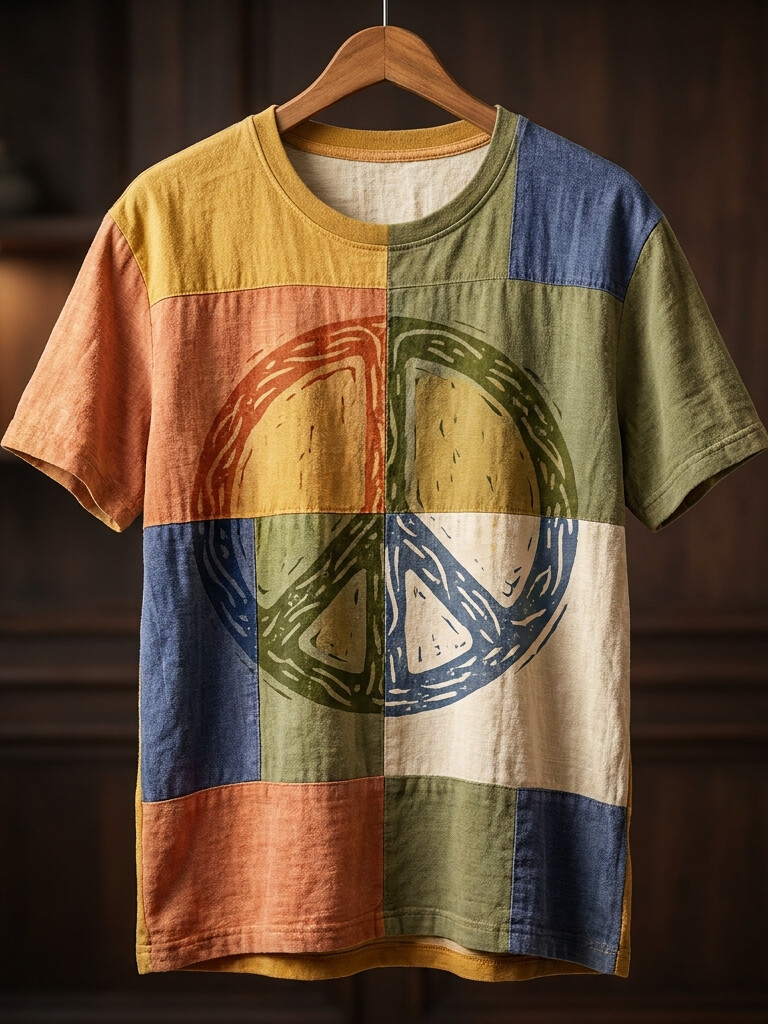 Men's Peace and Friendship Hippie Art Print Casual T-Shirt