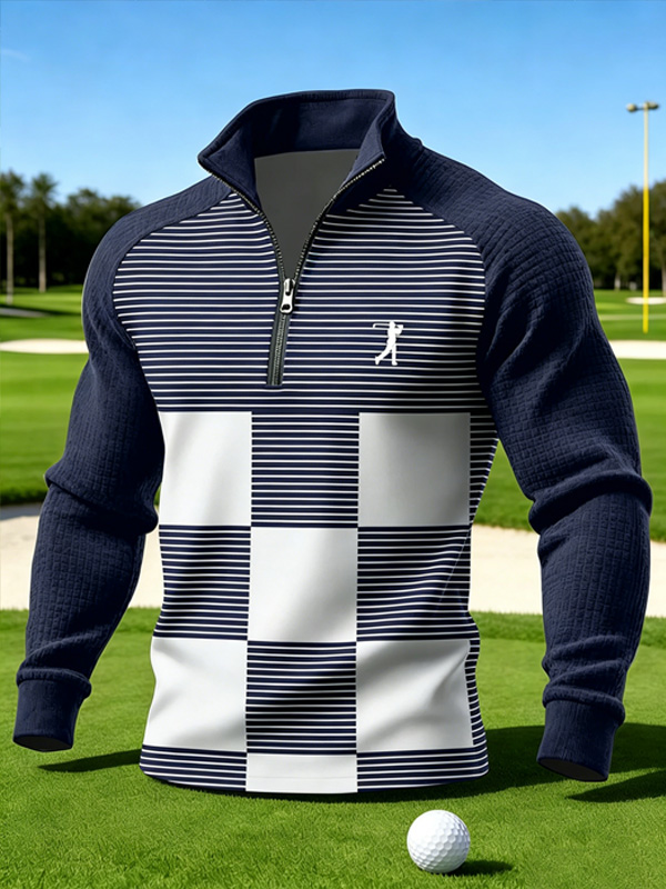 Men's Plaid Stripe Golfer Silhouette Art Print Half Zip Sweatshirt