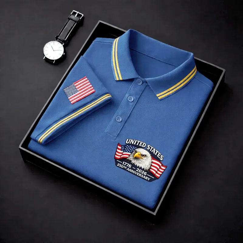 Men's USA 250th Anniversary Eagle Polo Shirt | Patriotic United States 250 Years Premium Golf Top