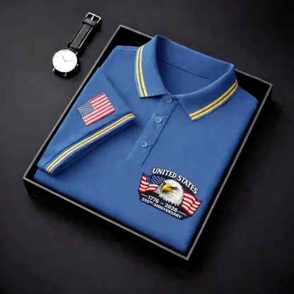 Men's USA 250th Anniversary Eagle Polo Shirt | Patriotic United States 250 Years Premium Golf Top