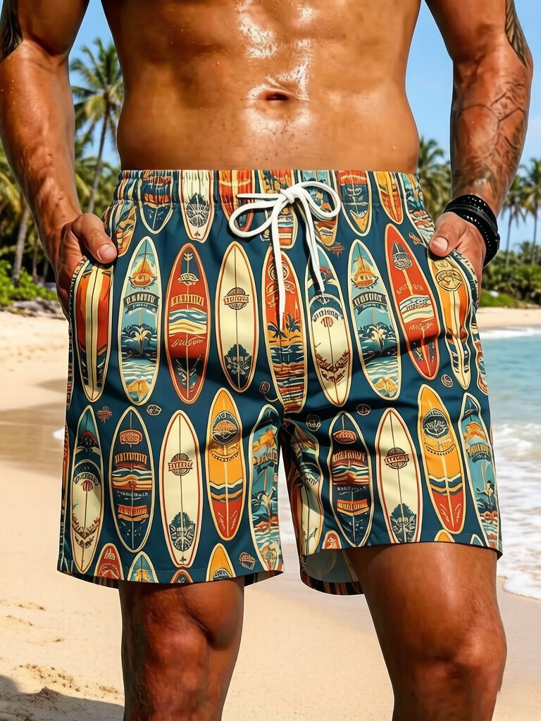 Men's Fun Paddleboards Print Vacation Style Casual Shorts