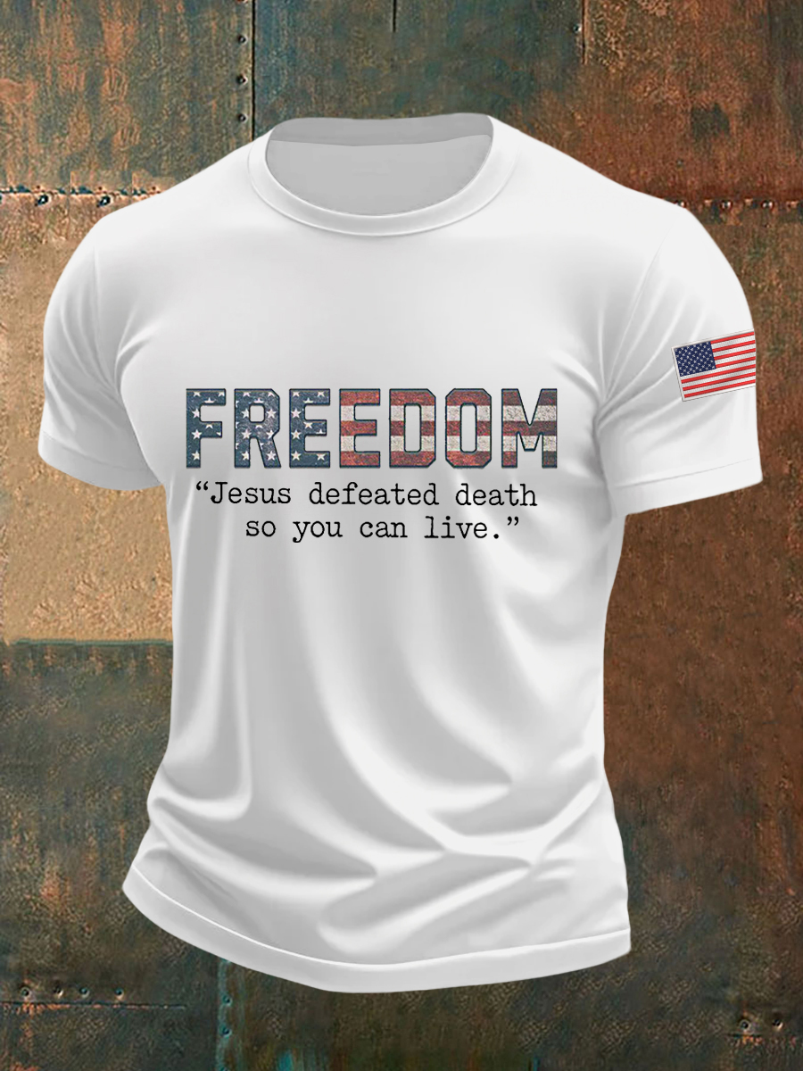 Men's Freedom Independence Day Flag Art Print Cotton Casual T-Shirt