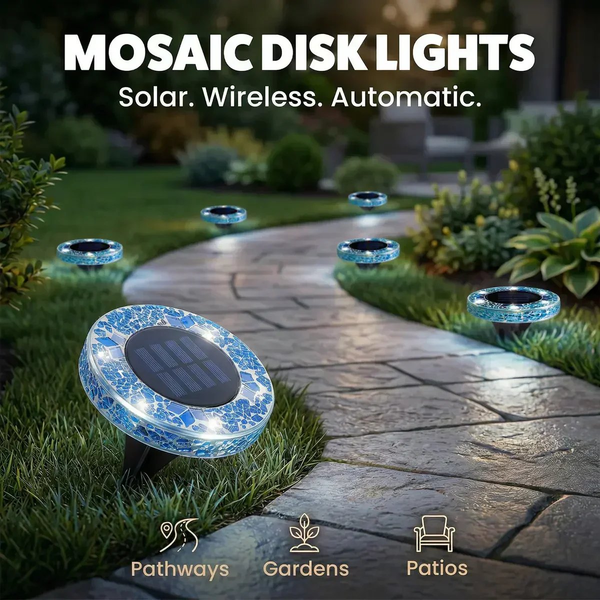 🛋️Solar Mosaic Disk Lights – Waterproof LED Pathway Lights with Auto On/Off