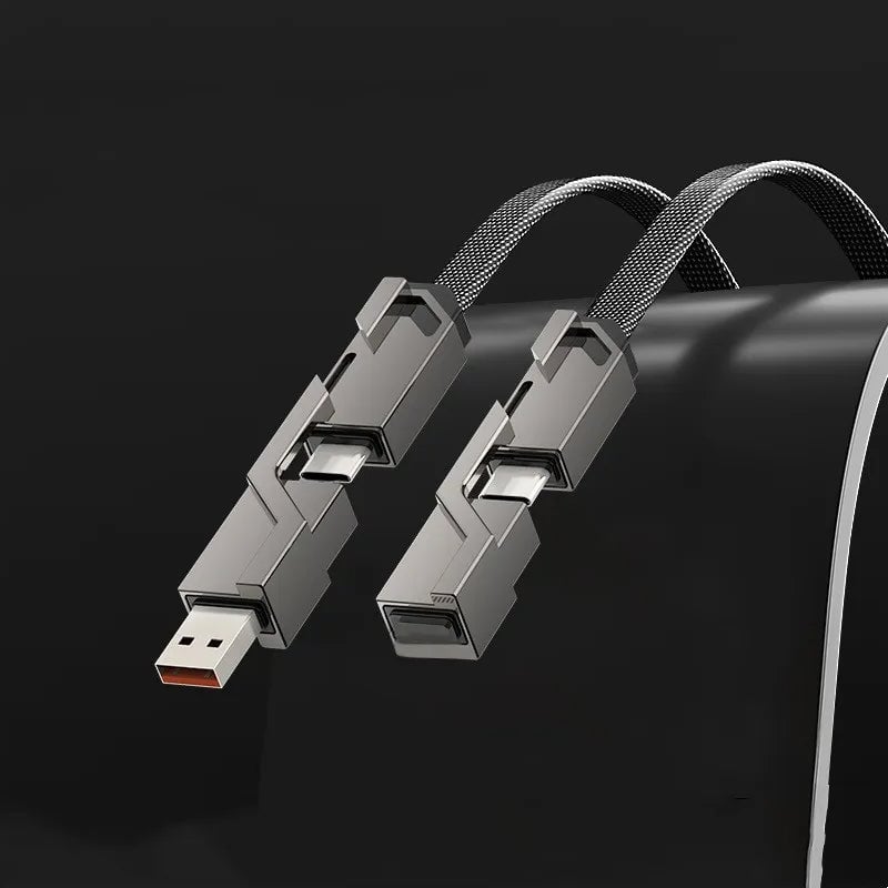 4-in-1 🌟 Flat Braided Anti-Tangle Charger Cord with Velcro