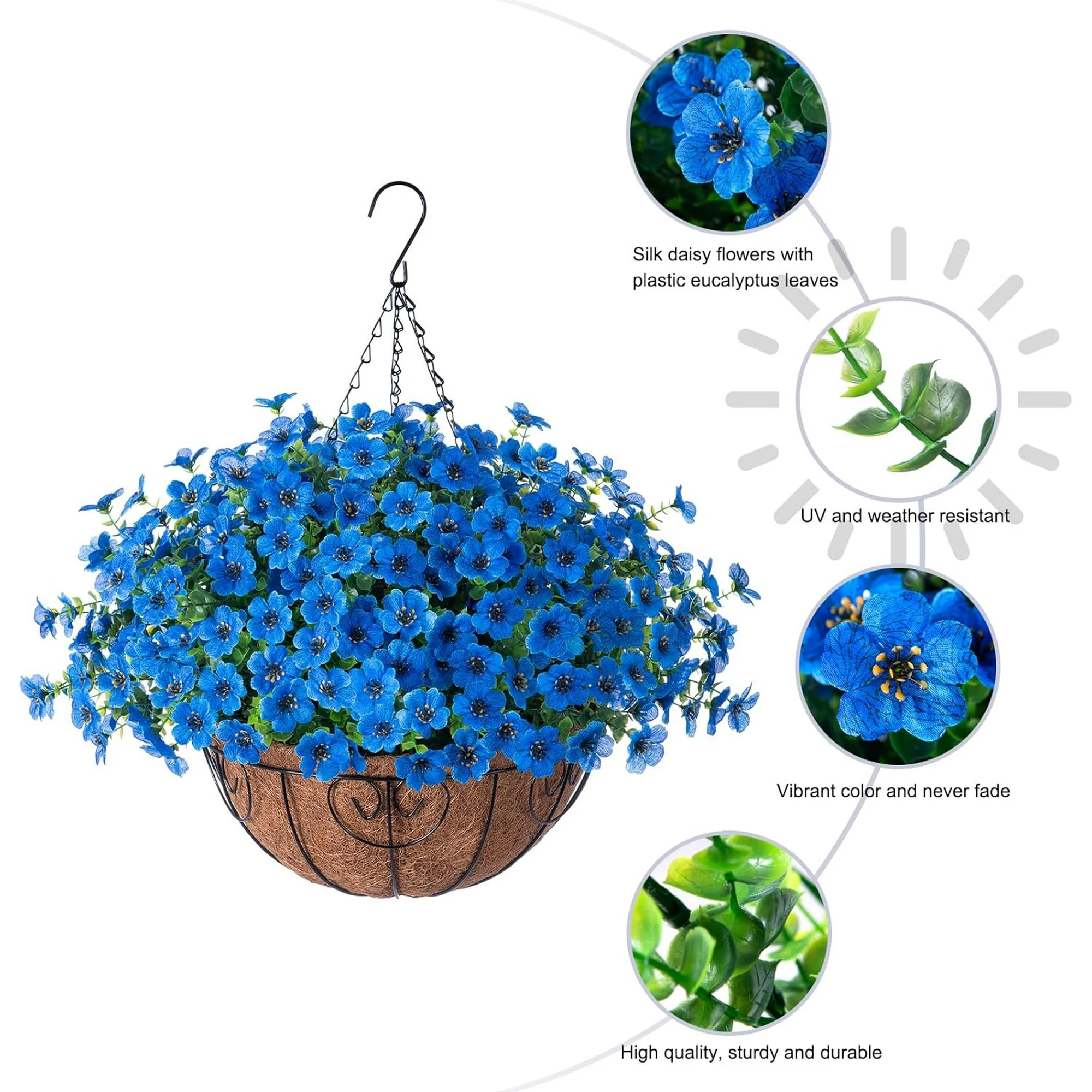 Last Day of Sale! 💐 Artificial Daisy Hanging Basket -🏡 Low Maintenance Outdoor Silk Flower Planter for Patio & Garden