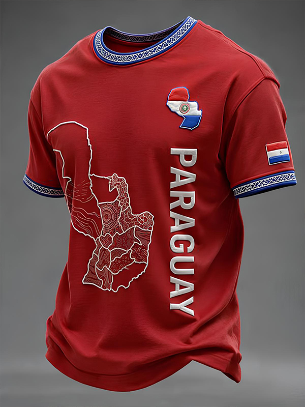 Men's Paraguay Map Flag Letter Print T-Shirt