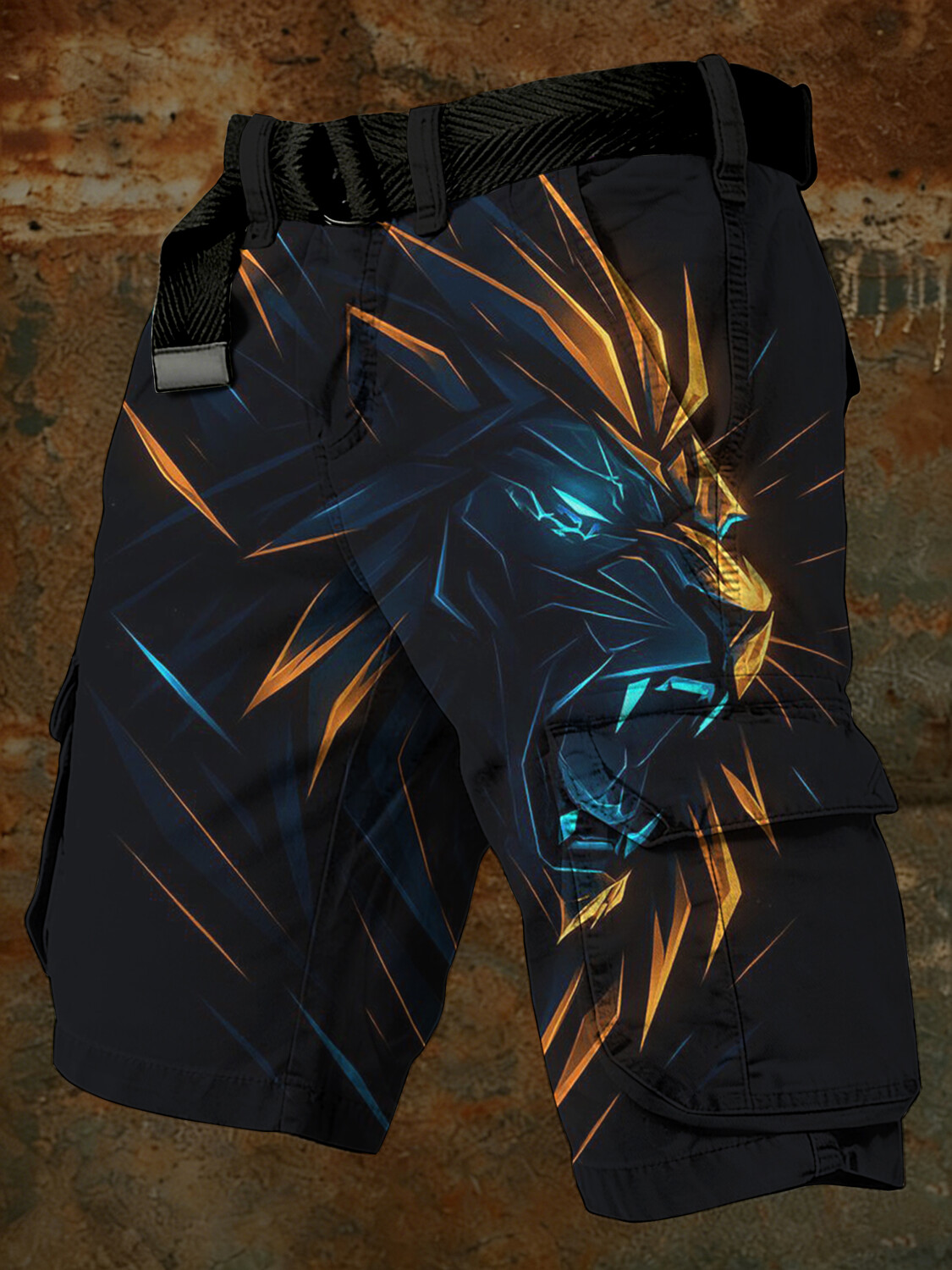 Men's Minimalist Lion Art Print Cargo Shorts