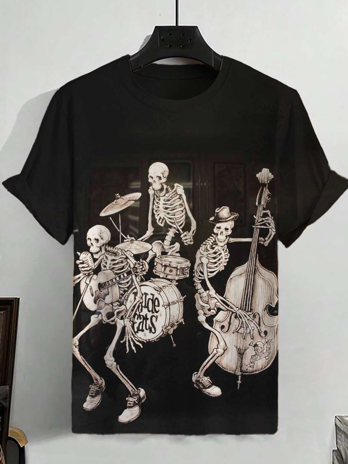 Men's Skull Rock Band Print Casual T-Shirt