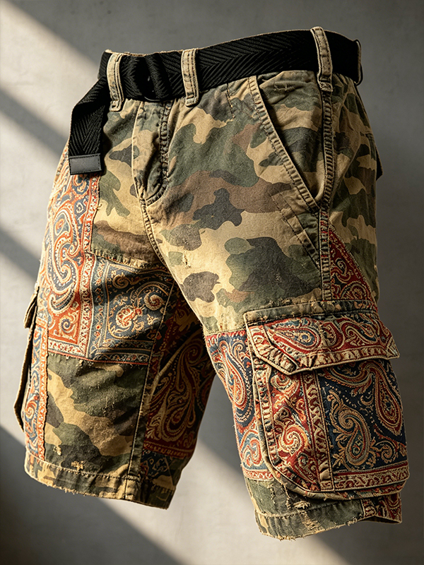 Men's Camouflage Paisley Patchwork Art Print Casual Shorts