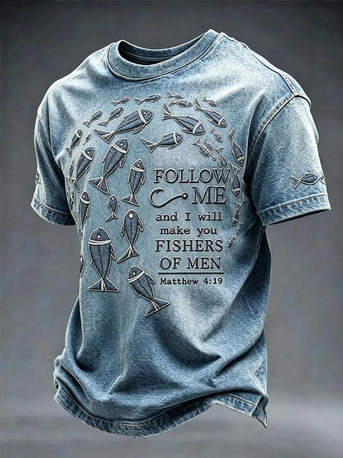 Men's Follow Me And I Will Make You Fishers Of Men Print Casual T-Shirt