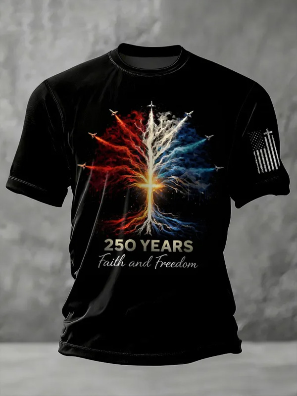 Men's 250 Years Faith And Freedom Print Casual T-Shirt