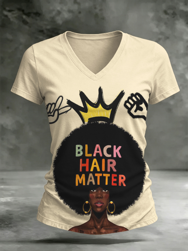 Women's Black Hair Matter Afro Queen Print Casual T-Shirt