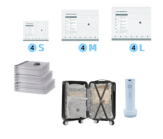 🥳💞50K+ SOLD!👵🧳  Cordless Vacuum Storage Set – 15 bags, 140L/min pump. Shrinks clothes, saves space. Waterproof & reusable. Holiday essential. 🎒⚡