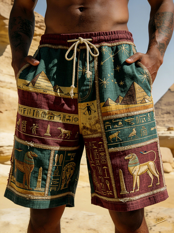 Men's Ancient Egyptian Pyramids And Animal Symbolism Art Print Casual Shorts