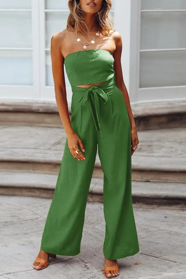 Women's Summer Fashion Sexy Tube Top Strapless Casual Jumpsuit