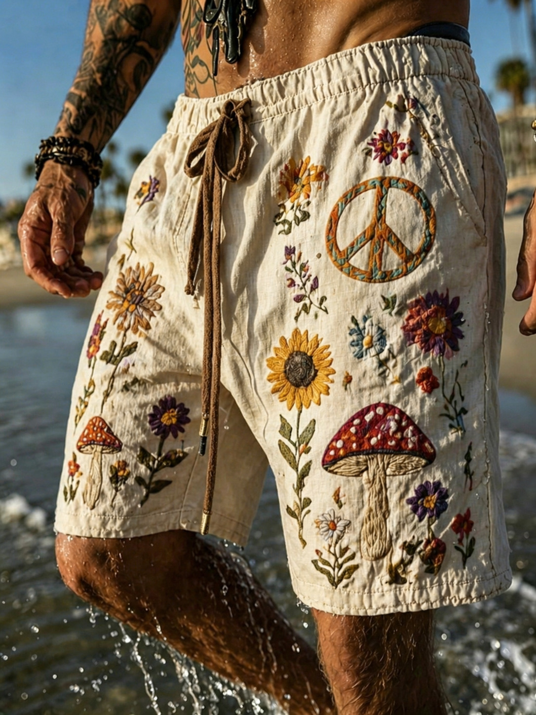 Men's Goblin Mushroom Hippie Art Print Casual Hawaiian Shorts