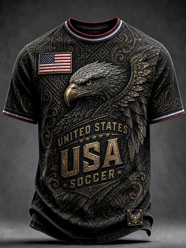 Men's United States Bald Eagle USA Soccer Art Print T-Shirt