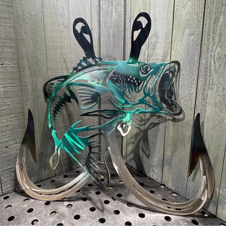 Metal Bass Fish with Hooks Plasma Cut Sign Art Fishing Art Gone Fishing(🔥LAST DAY 49% OFF)