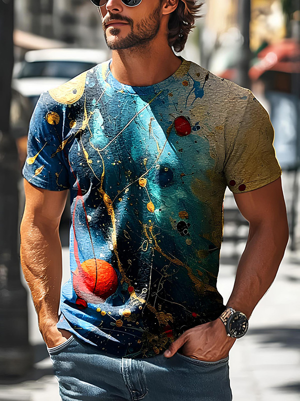 Men's Universe Planet Abstract Art Print Casual T-Shirt