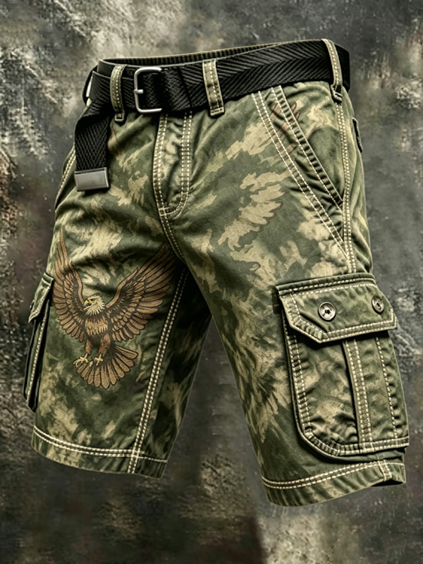 Men's Camo Eagle Tie-dye Art Print Casual Shorts