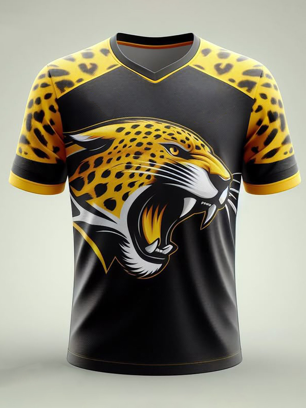 Men's Leopard Patchwork Art Print V Neck T-Shirt