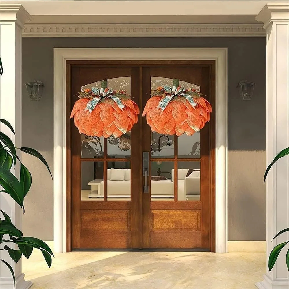 Annouvation Farmhouse Pumpkin Wreath For Front Door