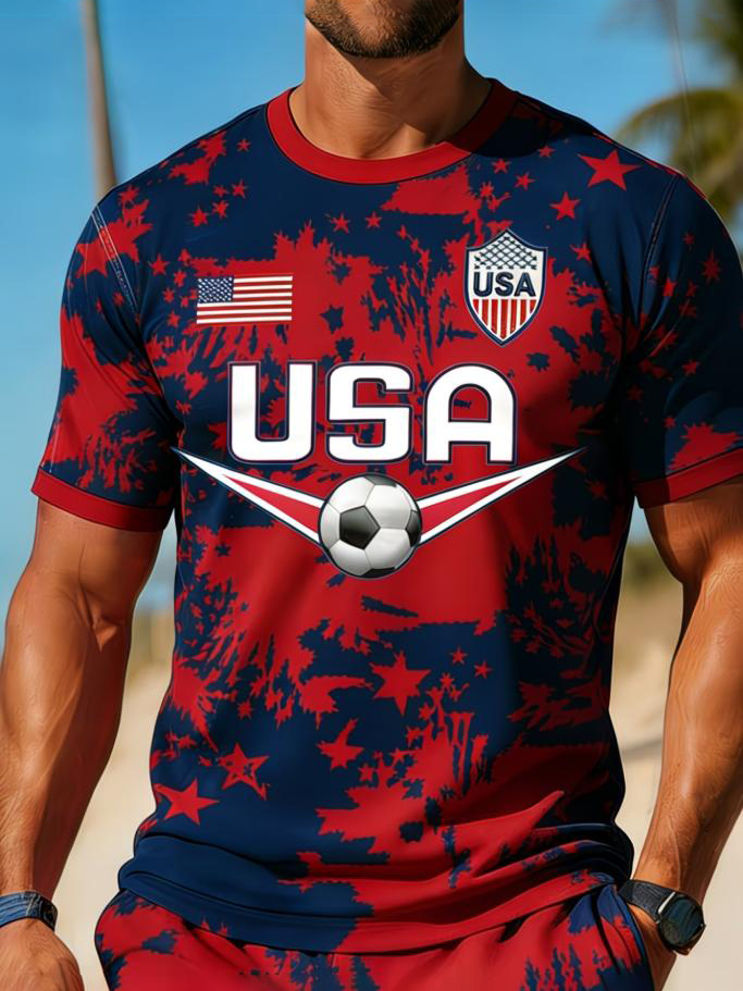 Men's USA Soccer American Flag Football Print T-Shirt